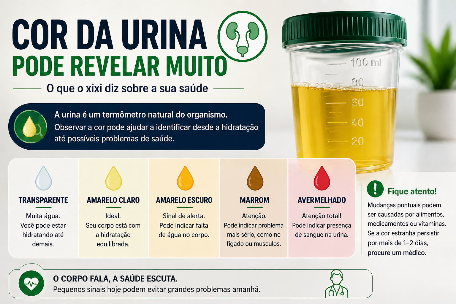 Tabela de cores da urina e sinais de alerta